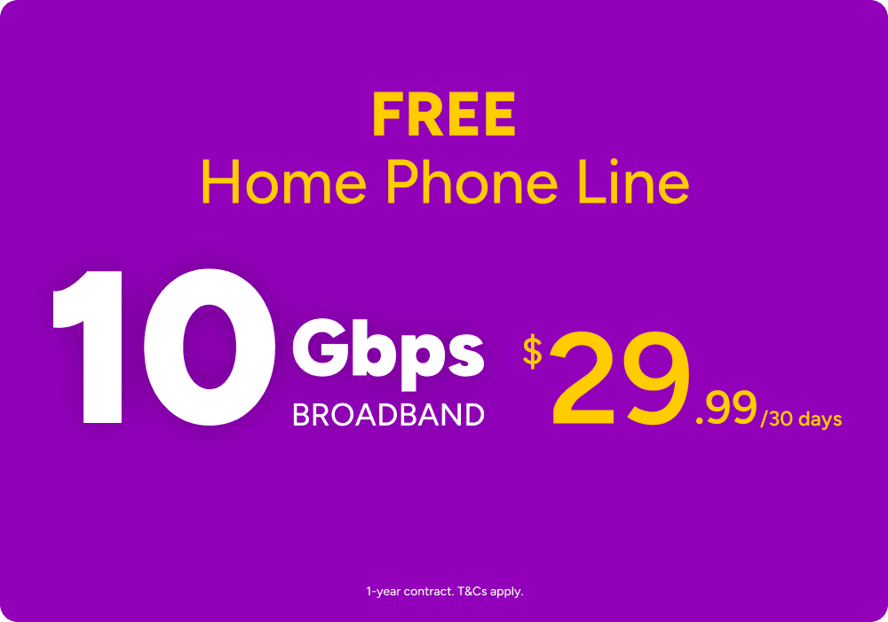 SIMBA 10Gbps Broadband at $29.99 per 30 days with free home phone line on a 1-year contract
