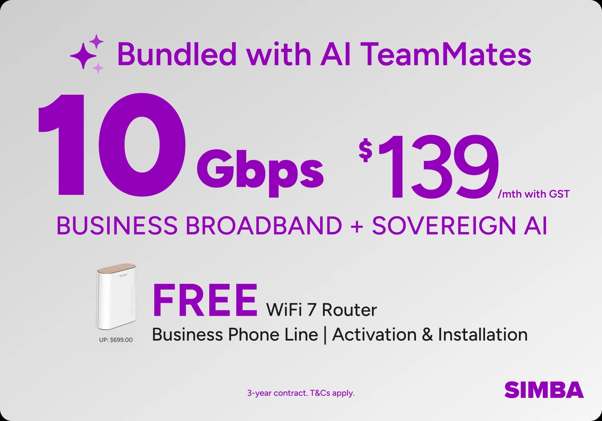 10Gbps Business Broadband bundled with AI TeamMates from $139 a month