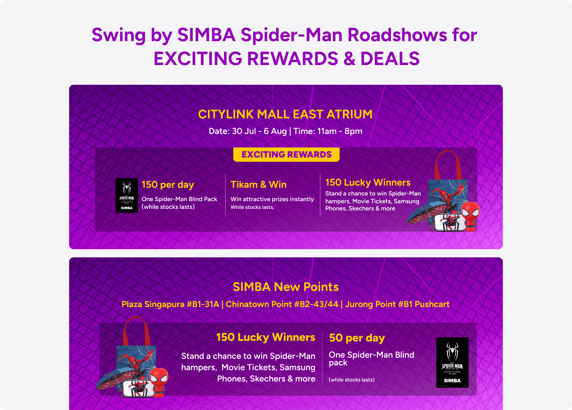 Swing by SIMBA Spider-Man Roadshows for exciting rewards & deals